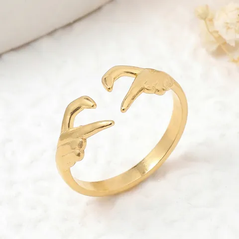 Heart Gesture Hands Adjustable Ring Stainless Steel Gold Color Minimalist Fashion Couple Jewelry Valentine Gift