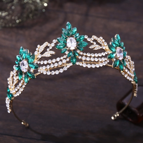 Brautkrone Tiara Zinklegierung Zirkon Kristall Strass Blumen Barock Hochzeit Haarschmuck Für Frauen