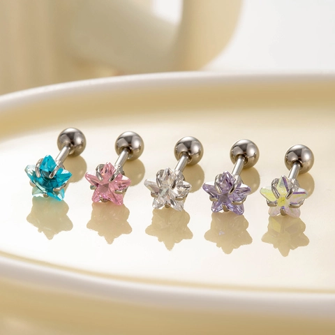 Star Zircon Stud Earrings Titanium Steel Screw Back Cartilage Piercing Jewelry For Women Sweet Style Colorful