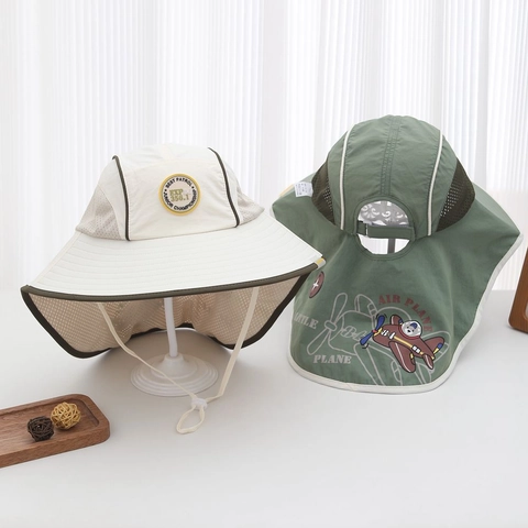 Kids Outdoor Sun Protection Hat Polyester Breathable Mesh Neck Flap Extra Large Brim Adjustable Windproof Summer Sport Casual