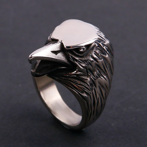 Adelaarskop Ring Roestvrij Staal Vintage Punk Hip Hop Dierlijke Sieraden Voor Mannen