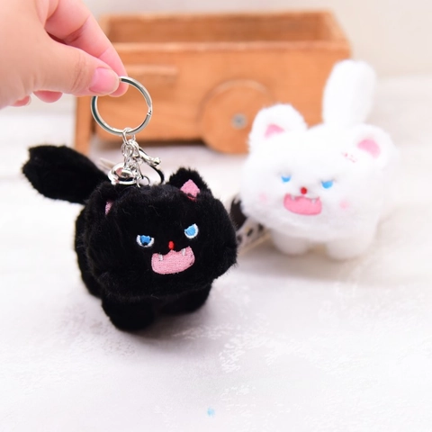 Pluche Kat Sleutelhanger Met Pluizig Haar Grumpy Face Tas Hanger Zacht Speelgoed Kawaii Nieuwigheid Cadeau