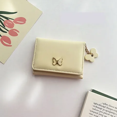 Portafoglio Piccolo Donna Pelle PU Decorazione Farfalla Pieghevole Molτε Slot Carte Dolce Portamonete Con Ciondolo