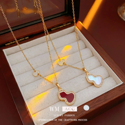 Wu Lou Hanger Ketting Titanium Staal Schelp Agaat Inleg Strass Vintage Nieuwe Chinese Stijl Sieraden Voor Vrouwen