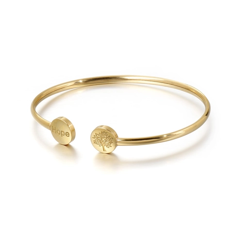 Edelstahl Offener Armreif Lebensbaum Hope Gravur Minimalistischer Modeschmuck Für Damen