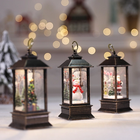 Weihnachts Laterne LED Schneekugel Vintage Bronze Weihnachtsmann Schneemann Tannenbaum Tischdekoration Feiertag