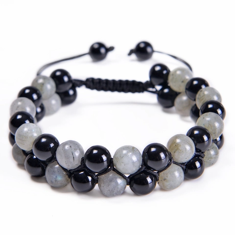 Double Layer Natural Stone Beaded Bracelet Moonstone Labradorite Obsidian Adjustable Hand Braided Woven Jewelry For Unisex