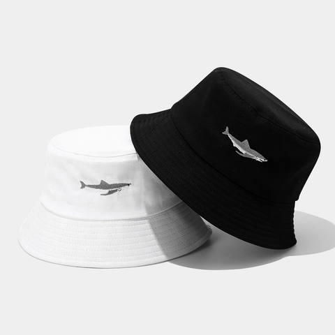 Bucket Hat Mit Hai Stickerei Baumwolle Sonnenschutz Atmungsaktiv Outdoor Wandern Angeln Reise Hut Für Herren Damen