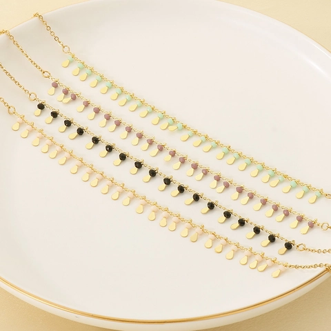 Kupfer Halskette Mit Vergoldeten Wassertropfen Anhängern Und Bunten Perlen Mode Minimalistischer Boho Schmuck Für Damen