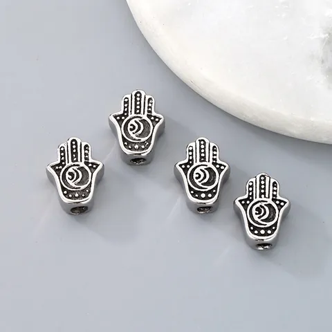 Hamsa Hand Spacer Beads Stainless Steel Vintage Engraved Moon Pattern DIY Jewelry Making Charm Accessories