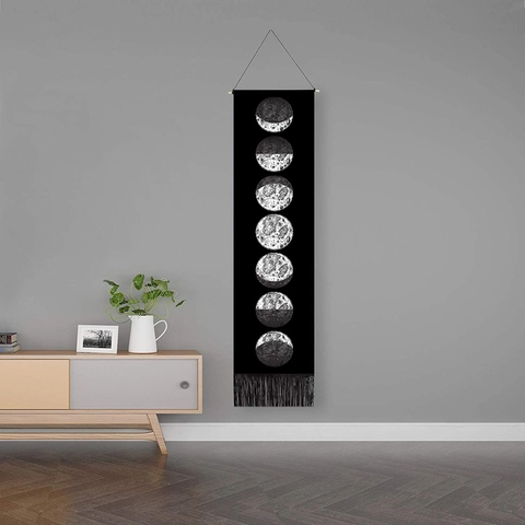 Mondphasenzyklus Wandbehang Tapisserie Polyester Baumwolle Nordischen Stil Home Decor Mit Quasten Und Holzstab Vertikal