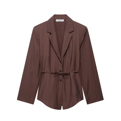 Women Blazer And Shorts Outfit Belted Waist Solid Color Streetwear Casual Woven Polyester