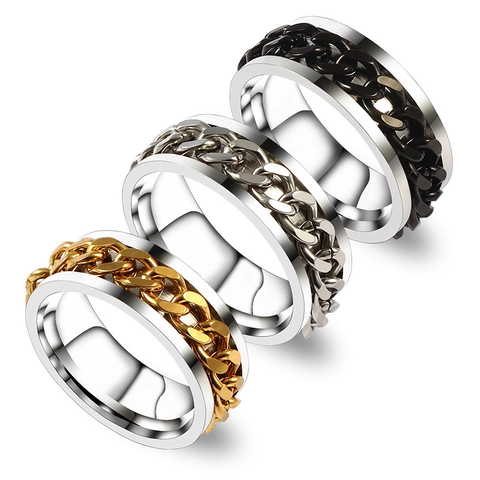 Rotatable Chain Ring Stainless Steel Bottle Opener Jewelry Punk Trendy Band For Men Women
