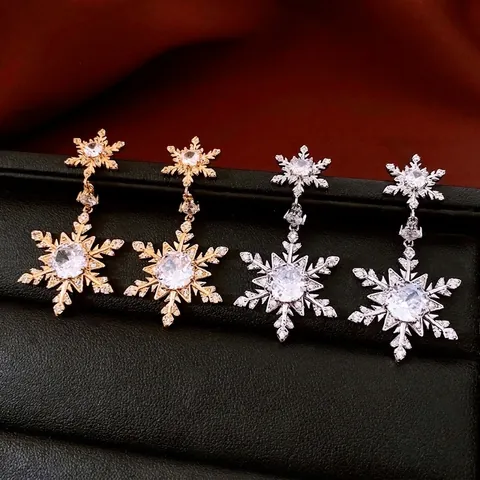 Orecchini Pendenti A Fiocco Di Neve Con Perno In Argento Rame Placcato Oro 18K Zircone Lusso Elegante