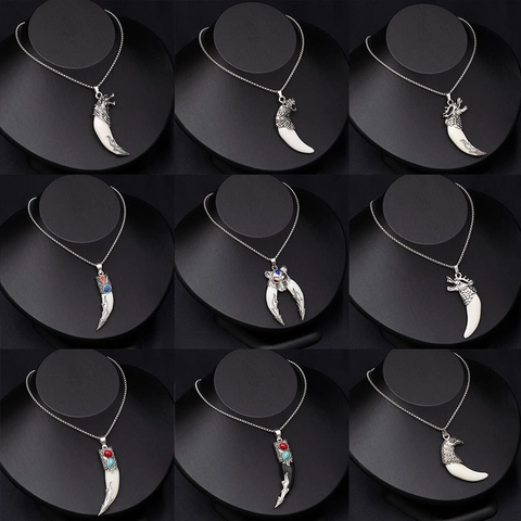 Simulated Wolf Tooth Pendant Necklace Alloy Resin Stainless Steel Vintage Ethnic Tribal Animal Head Jewelry Men