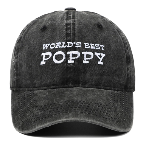 Casquette De Baseball Brodée World's Best Poppy Coton Lavé Vintage Distressed Ajustable Chapeau Soleil Extérieur