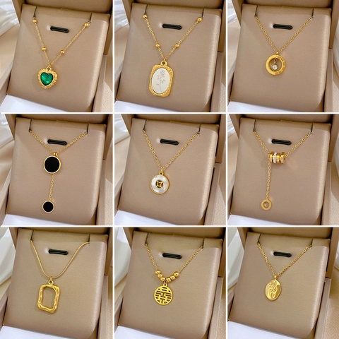 Collane Con Pendente In Acciaio Al Titanio Minimaliste Donna Farfalla Geometrica Cuore Numeri Romani Gioielli
