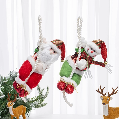 Kersthanger Kerstman Sneeuwpop Rendier Klimtouw Pop Stof Pailletten Feestelijke Vakantie Decoratie
