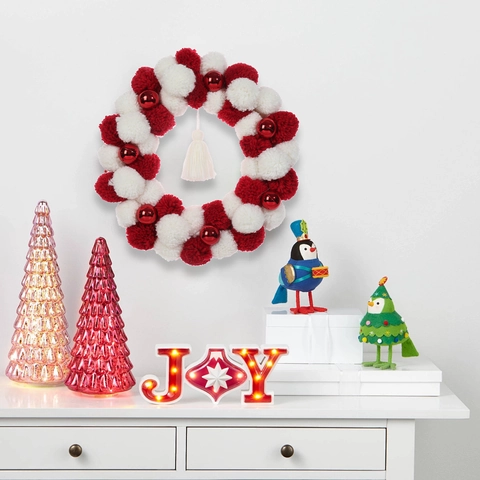 Kerstkrans Guirlande Pompon Garen Hangende Decoratie Rood Wit Feestelijk Voor Huis Deur Muur Party