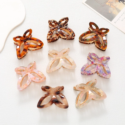 Pince per Capelli a Farfalla Retro Francese Acetato Motivo Marmo Molla in Metallo Cavo Shark Clip per Styling Capelli Donna