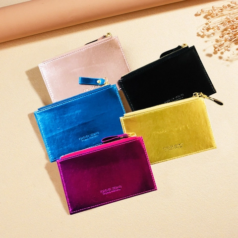 Portamonete Donna Sottile In Pelle PU Slot Per Carte Finestra ID Chiusura Lampo Piccolo Portafoglio Stile Coreano