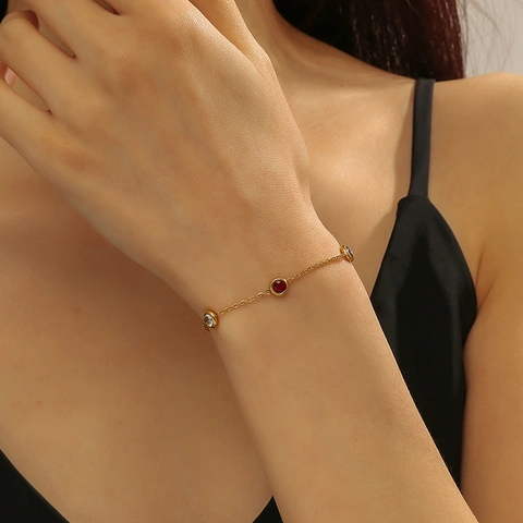 Colorful Round Cubic Zirconia Stainless Steel Bracelet For Women Elegant Minimalist Jewelry Adjustable
