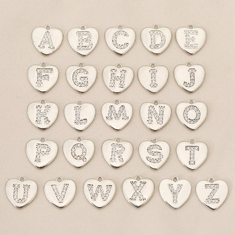 Pendentif Alphabet Cœur en Cuivre Avec Strass DIY Lettre Initiale Charms Plaqué Or Argent Accessoires de Bijoux pour Collier
