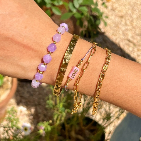 Stackable Beaded Bracelet Stainless Steel Natural Amethyst Rose Quartz Tiger Eye Artificial Pearl Gold Plated Luxury For Women