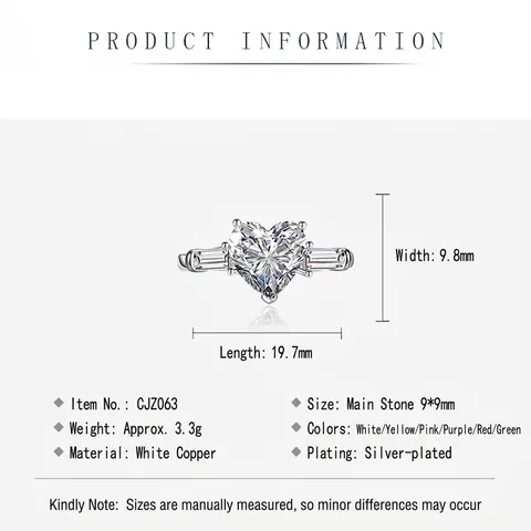 Bague En Zircon En Forme De Coeur Réglable Plaqué Argent Cuivre Blanc Style Luxe Trois Pierres Pour Femmes