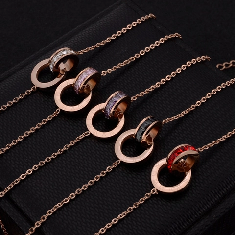 Bracciale In Acciaio Al Titanio Placcato Oro Rosa Doppio Anello Intrecciato Numeri Romani Zircone Gioielli Di Moda Donne