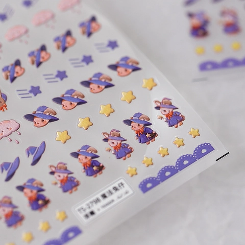 3D Relief Nail Art Stickers Self Adhesive Cartoon Magic Bunny Wizard Pattern Ultra Thin Manicure Decor For Women