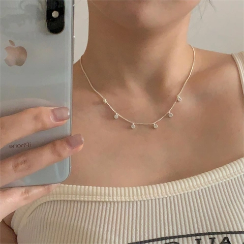 925 Sterling Silver Choker Necklace With Round Cubic Zirconia Pendants Minimalist Elegant Jewelry For Women