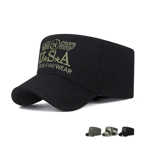 Vintage Katoenen Cadet Hat Heren USA Borduurwerk Army Cap Verstelbaar Militaire Stijl Platte Pet Zonnehoed