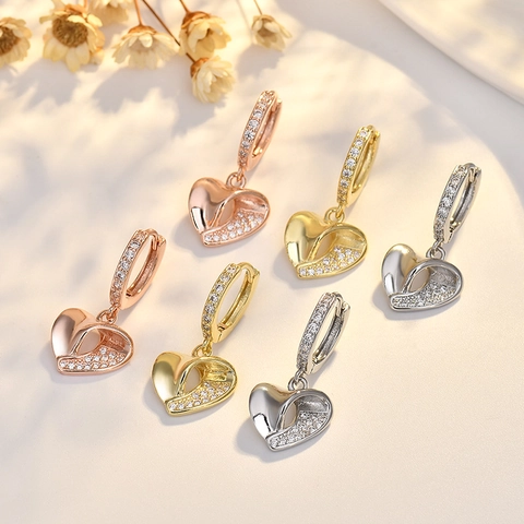 Fashion Copper Heart Hoop Earrings For Women AAA Zirconia Micro Inlaid Heart Dangle Earrings Elegant Jewelry Gift