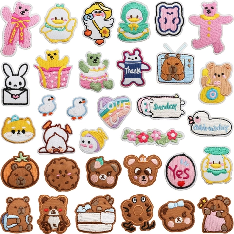 Cute Cartoon Embroidery Patches Iron On Appliques For Clothing Bag Decoration Kawaii Animal Bear Duck Fabric Repairing
