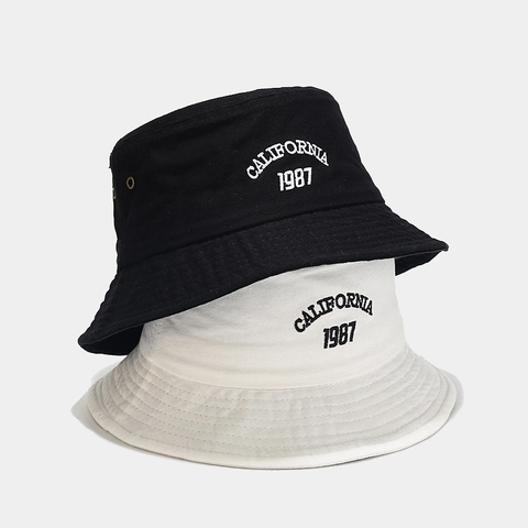 Vintage Cotton Bucket Hat With California 1987 Embroidery Breathable Outdoor Sun Shade Travel For Men Women