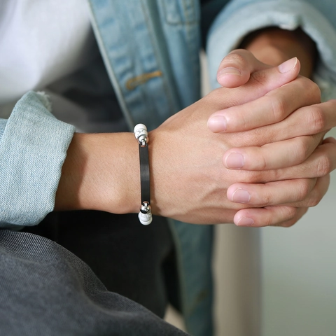 Matte Black Agate White Turquoise Beaded Bracelet Stainless Steel Curved Plate Adjustable Braided Rope Jewelry For Men Women