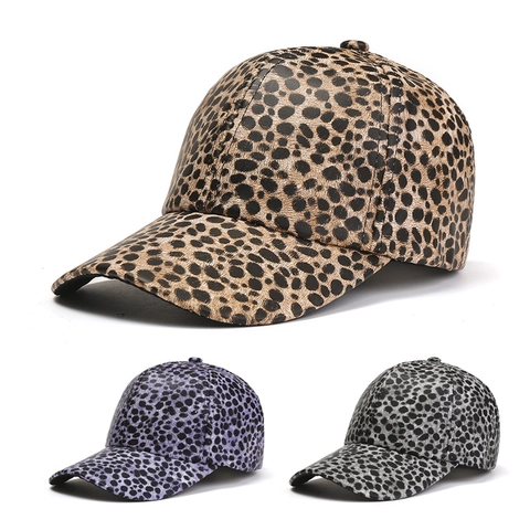 Cappello Da Baseball Stampa Leopardata Ecopelle Motivo Animale Visiera Curva Moda Streetwear Sport Unisex
