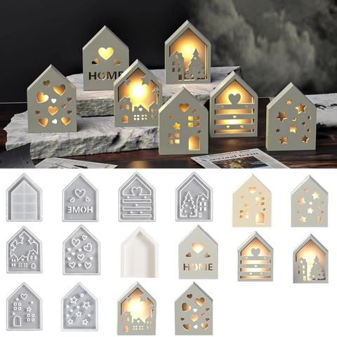 Molde De Silicona DIY Forma De Casa Para Fundición De Resina Contenedor De Almacenamiento Hueco Decoración Atmósfera Estrella Corazón