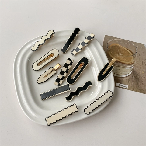 Minimalistische Schachbrett Wellige Haarklammern PVC Harz Ohne Spuren Entenschnabel Barrette Styling Für Frauen Mädchen