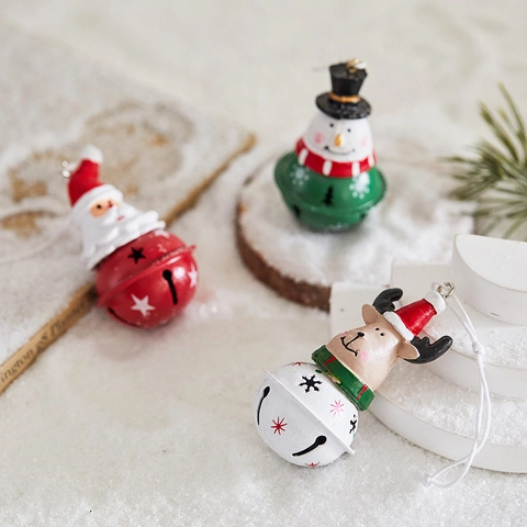Christmas Bell Ornaments Iron Metal Hanging Pendants Santa Claus Reindeer Snowman Figures Holiday Party Tree Decoration