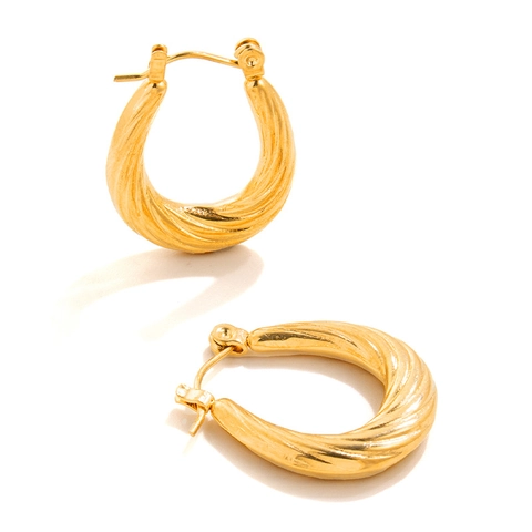 Orecchini A Cerchio Ovali Vintage Acciaio Inossidabile Placcato Oro 18K Trama Corda Intrecciata Gioielli Moda Donna