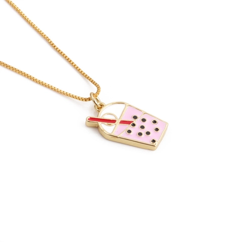 Collana Con Ciondolo Lecca Lecca Tè Bolla Rame Placcato Oro Smalto Zircone Catena A Scatola Gioielli Colorati Per Donne Ragazze