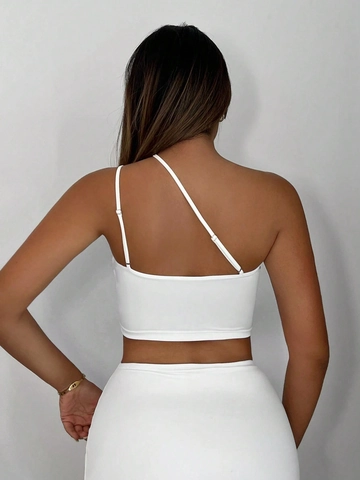 Dames Asymmetrische One Shoulder Hollow Out Crop Top En Geplooide Minirok Katoen Polyester Sexy Effen Kleur