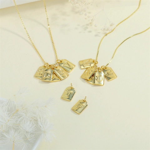 Colgantes Cuadrados Con Letras Iniciales Del Alfabeto Cobre Bañado En Oro Para Hacer Joyas DIY Collar Pulsera Accesorio Moda