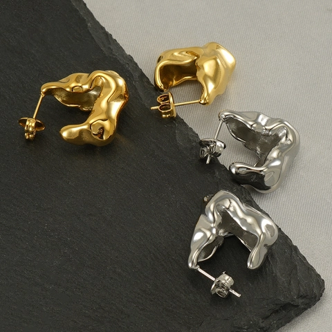 Pendientes De Forma C De Metal Fundido Irregular Acero Inoxidable Chapado En Oro De 18K Joyería Para Mujer