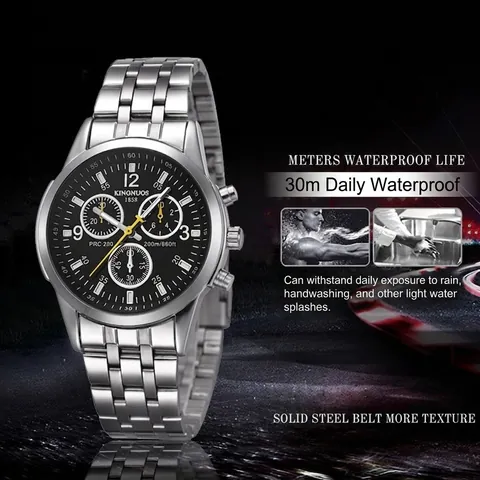 Montre À Quartz Homme Acier Inoxydable Chronographe Étanche Bracelet Cuir Montre-Bracelet Décontractée Homme Aiguilles Lumineuses