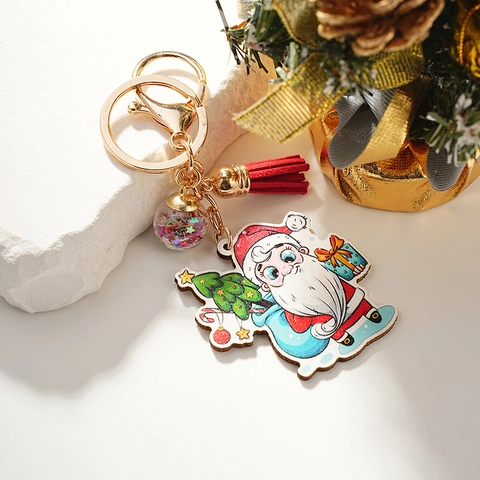 Portachiavi Babbo Natale Di Natale Con Anello In Metallo Nappa Rossa E Sfera Di Paillettes Ciondolo Vacanze Cartone Animato Regalo Arredamento