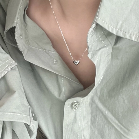 925 Sterling Silver Heart Pendant Necklace Minimalist Korean Style Jewelry For Women