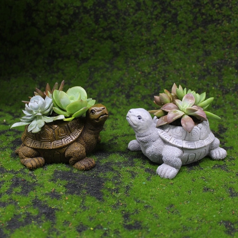 Resin Turtle Succulent Planter Animal Shaped Flower Pot Tortoise Garden Decor Micro Landscape Desktop Ornament